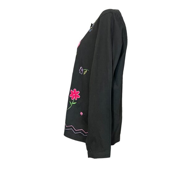 Vintage‎ Susan Graver Style Black Floral Embroidered Button Front Cardigan - Picture 5 of 9